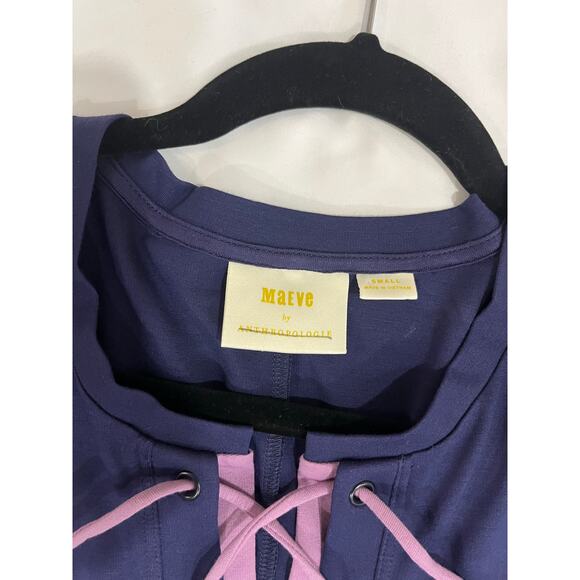 Anthropologie Navy Lace Up Dress Size Small Blue - Picture 4 of 5